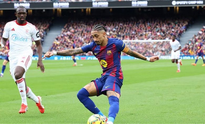 فيديو حصري: رافينها يحقق الهاتريك مسجلاً الهدف الرابع لبرشلونة في شباك إشبيلية