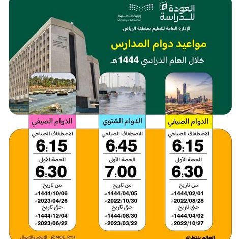 الدوام الصيفي في الرياض يبدأ بتوقيتات مبكرة للطابور والحصص